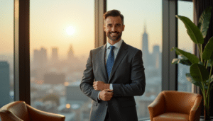 a gentleman wearing grey suit smiling personality development for men